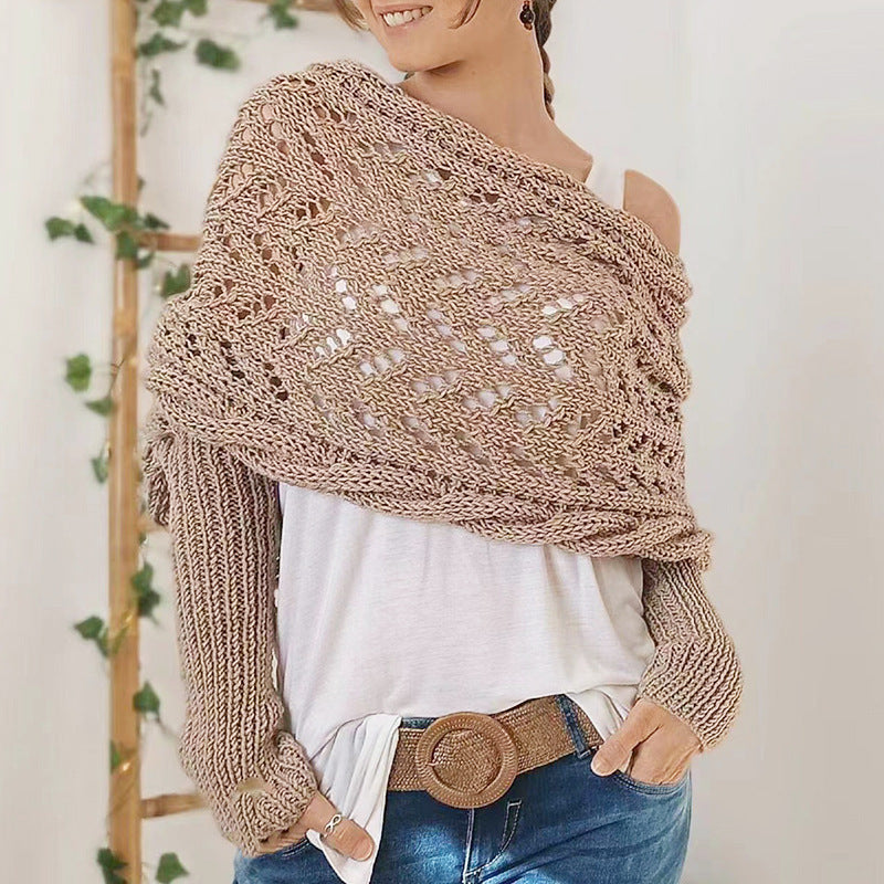 Women's Long Knit Cape Cardigan – Elegant Openwork Design