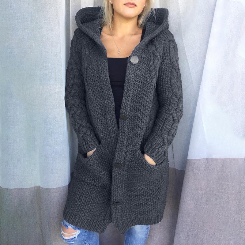 Women's Winter Hooded Single Button Slim Knit Sweater