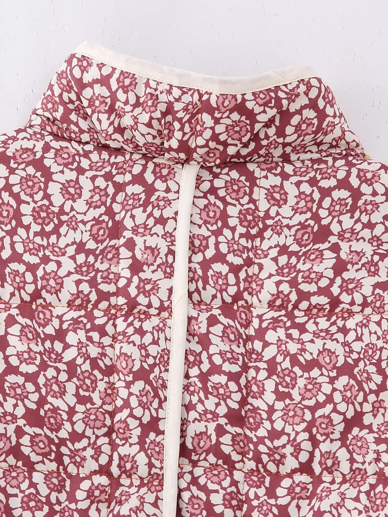 Floral Print Quilted Puffer Coat - Oversized Warm Winter Jacket