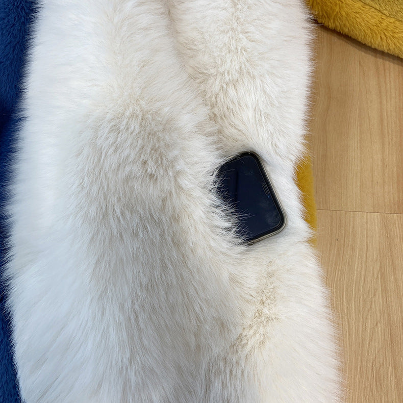 Winter Faux Fur Jacket with Contrast Collar, Oversized Outerwear