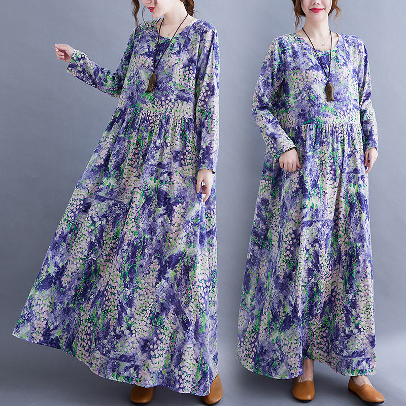 Lavender Print Long Sleeves Cozy Dresses-Dresses-The same as picture-M-Free Shipping at meselling99