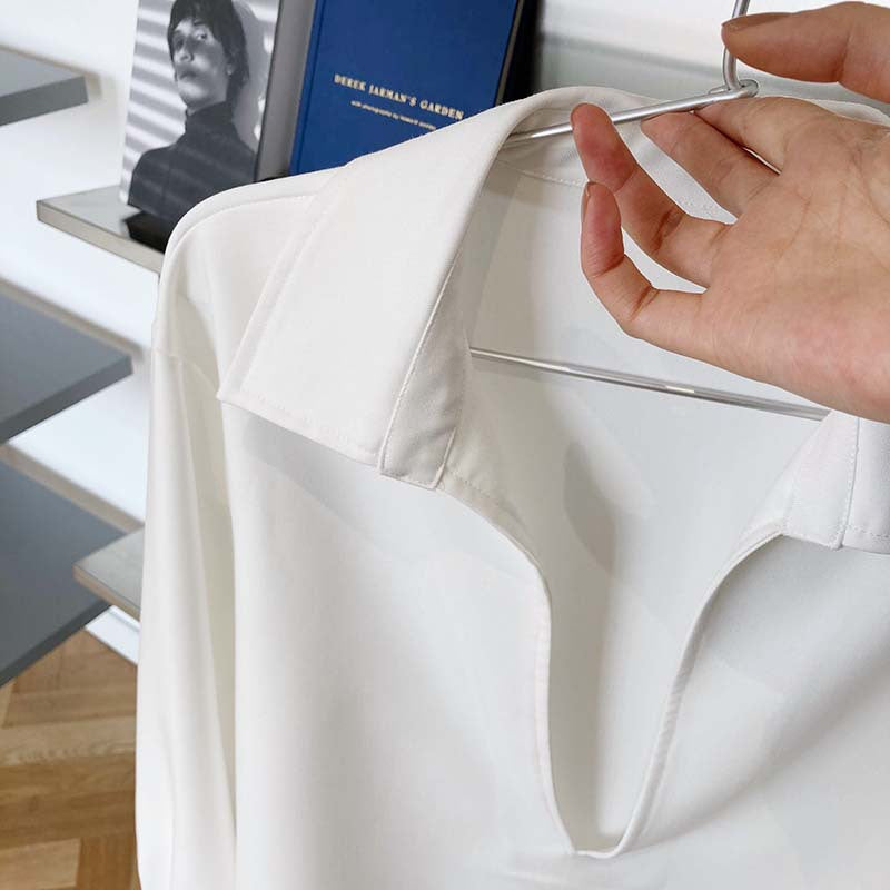 Retro White Shirt for Women – Spring Layered V-Neck Blouse & Overshirt