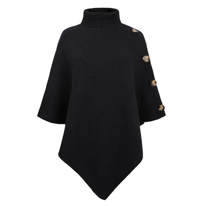 High-Neck Cape Sweater – Solid Color Knit Poncho Cross-Border Pullover