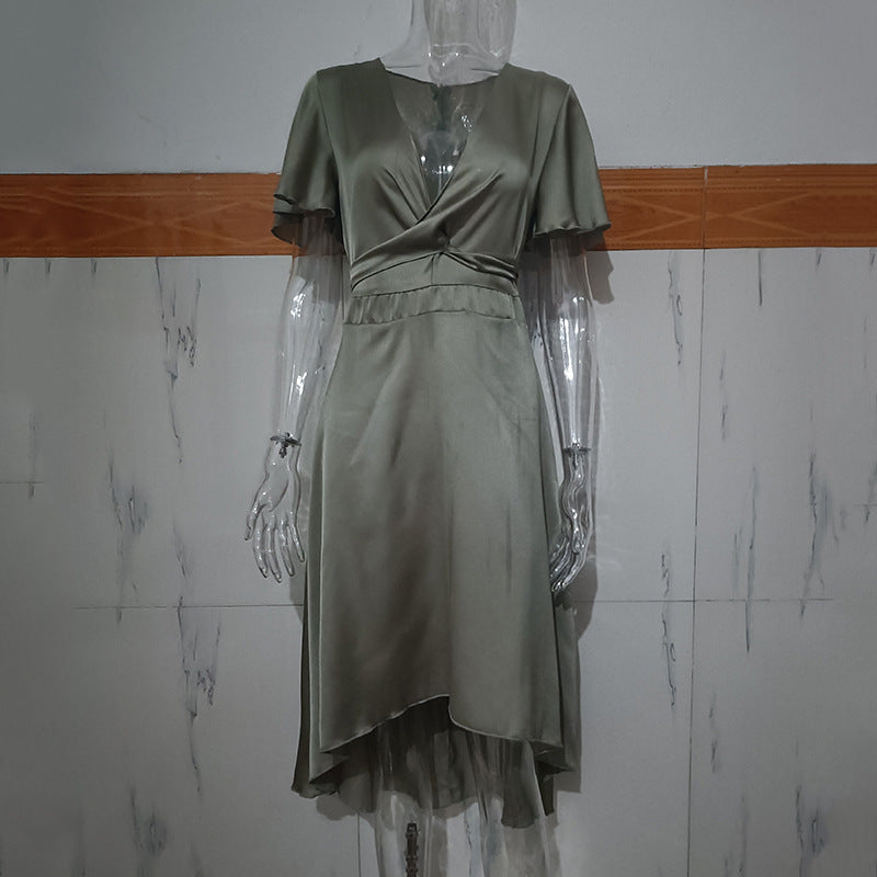 Elegant & Sexy V-Neck Tie-Waist Asymmetrical Dress
