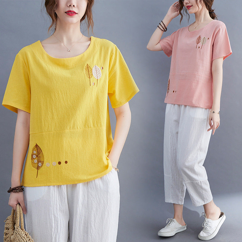 Vintage Stripe Cotton Linen T-Shirt