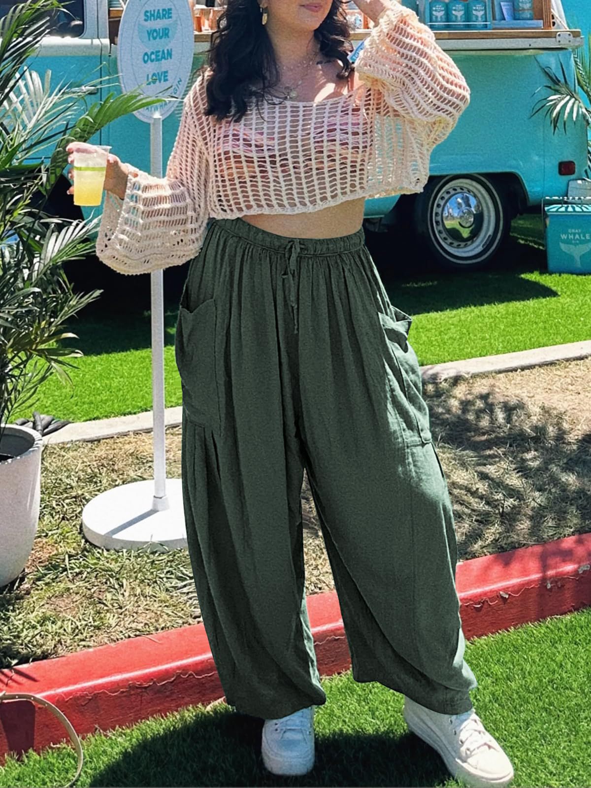 High-Waisted Wide-Leg Pants with Elastic Waist