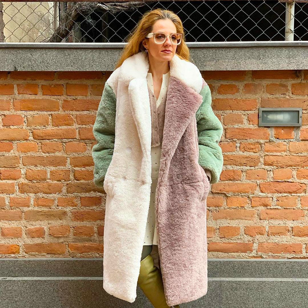 Luxury Two-Tone Long Rabbit Fur Coat
