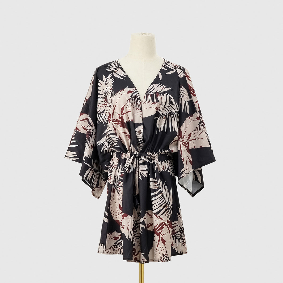 Women's Summer Leaf Print Short Sleeve Short Mini Dress