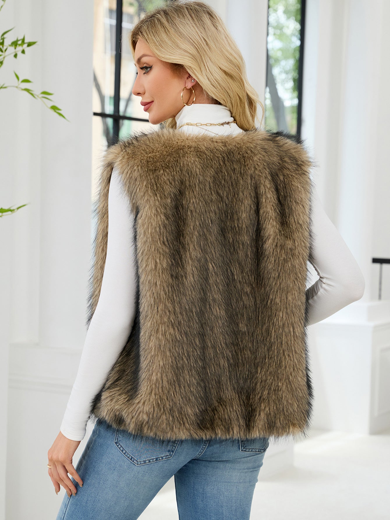 Faux Fur V-Neck Vest Sleeveless Top