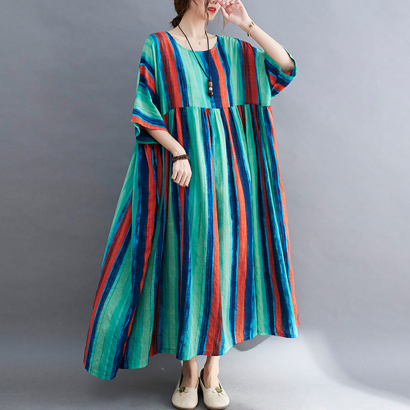 Summer Striped Women Long Cozy Dresses-The Same as picture-One Size-Free Shipping at meselling99