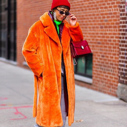 Long Plush Rabbit Hair & Mink Fur-Like Coat
