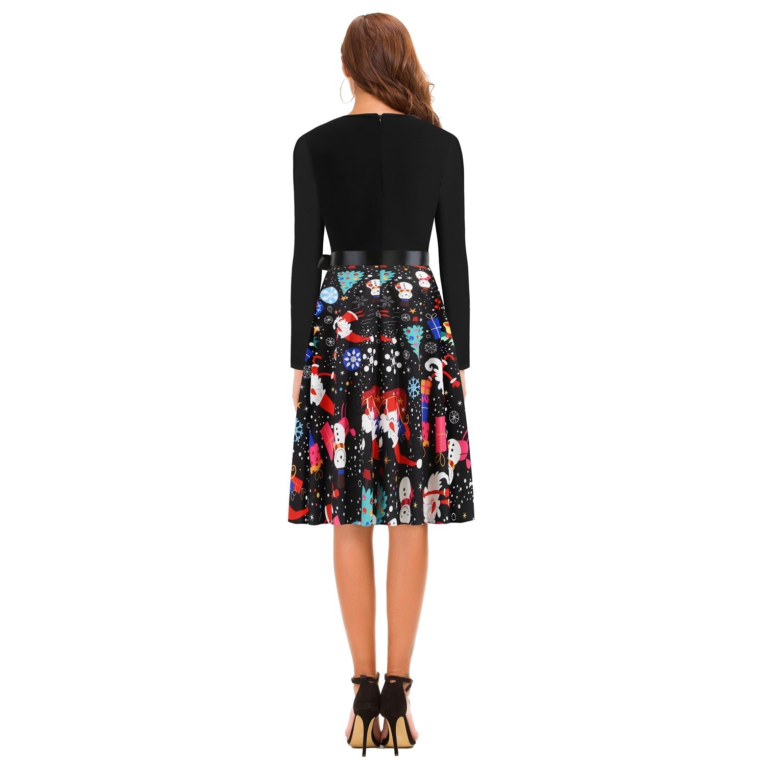 Vintage Christmas V Neck Slim Women Winter Dresses-Vintage Dresses-Free Shipping at meselling99