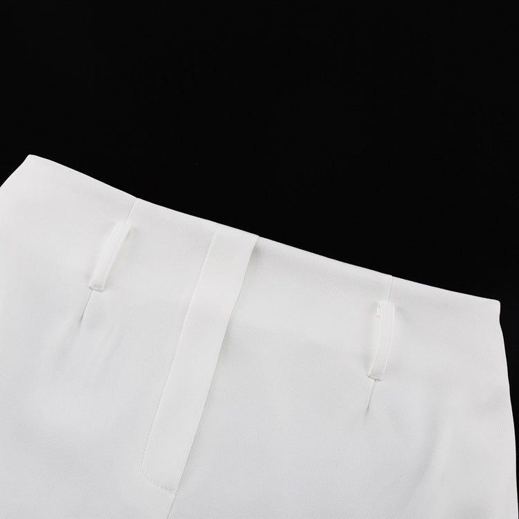 Designer A-Line White Low-Waist Midi Skirt – Unique Casual & Office Women's Skirt