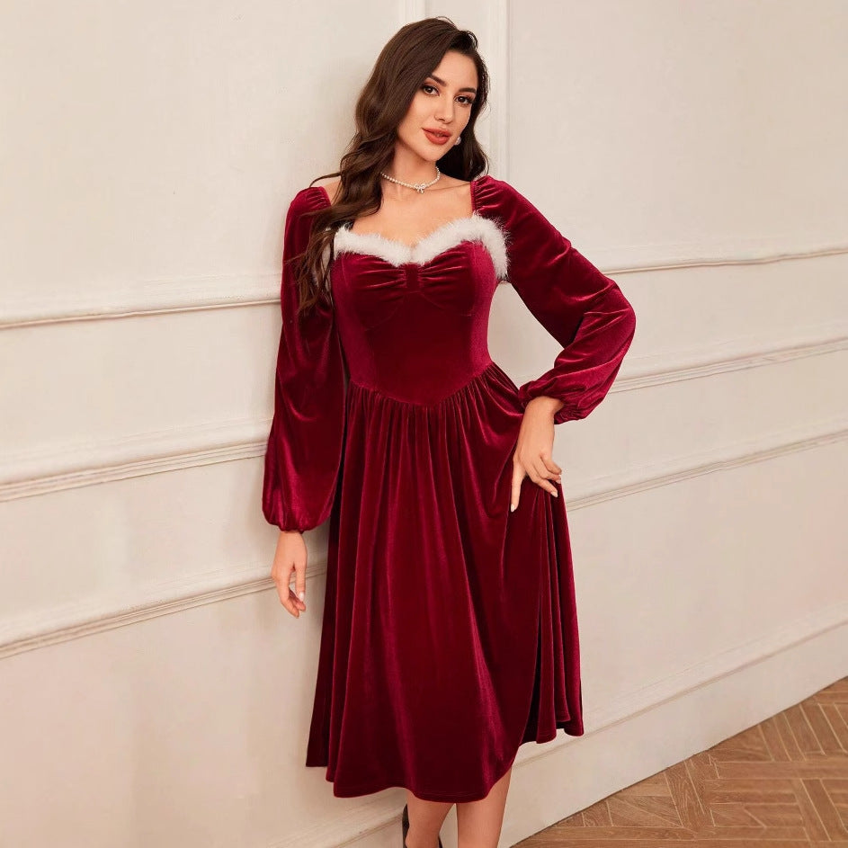 Elegant Vintage Christmas Party Dress - Long Sleeve A-Line Ball Gown