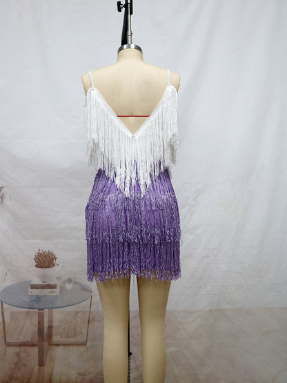 Sexy Tassels V Neck Party Dresses-Dresses-Free Shipping at meselling99
