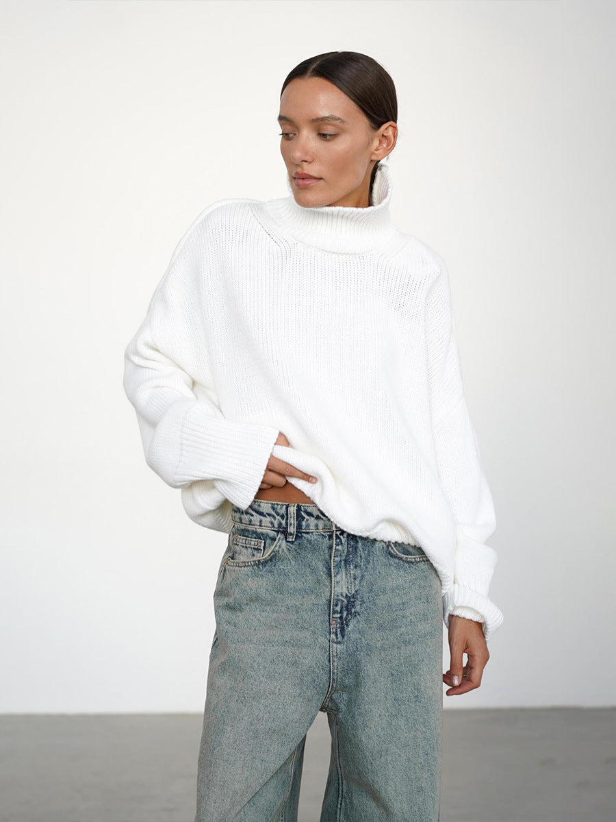 Women's Oversized Solid Color High Neck Sweater