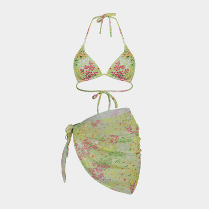 Print Bikini Three-Piece Set – Sheer Skirt Separates, Sexy Vacation Swimwear