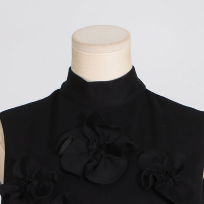 Retro Summer Stand Collar, Sleeveless Dresses with 3D Floral Details