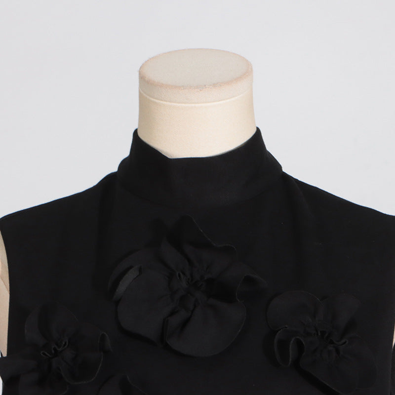 Retro Summer Stand Collar, Sleeveless Dresses with 3D Floral Details