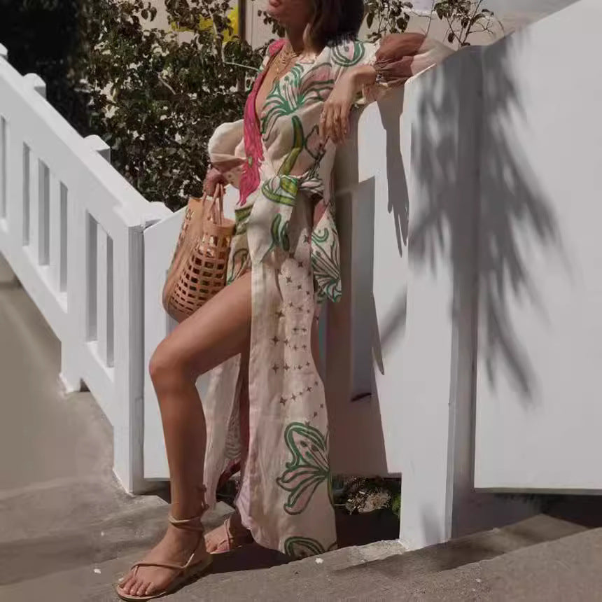 Women's Long Sleeve Printed Vacation Dress