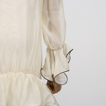 Designed Elegant Resort-Style Lace Trim White Short Dress