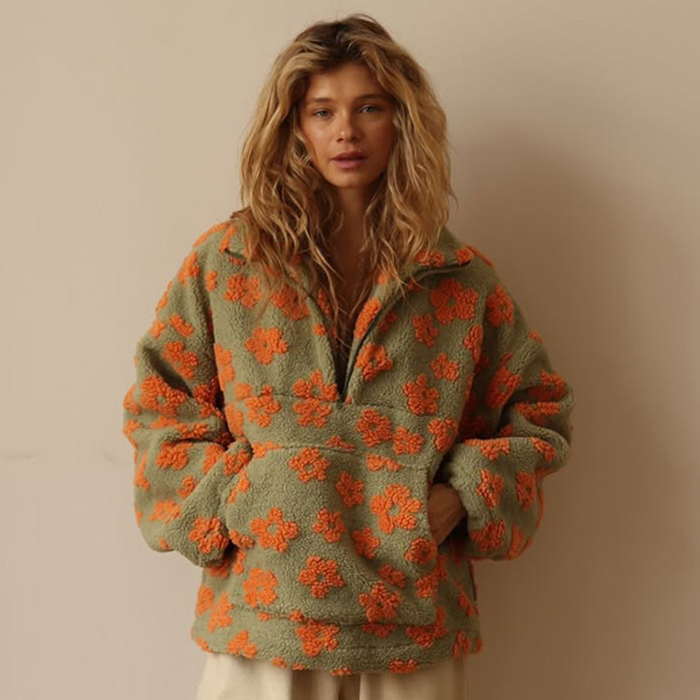 Women's Floral Print Sherpa Hoodie