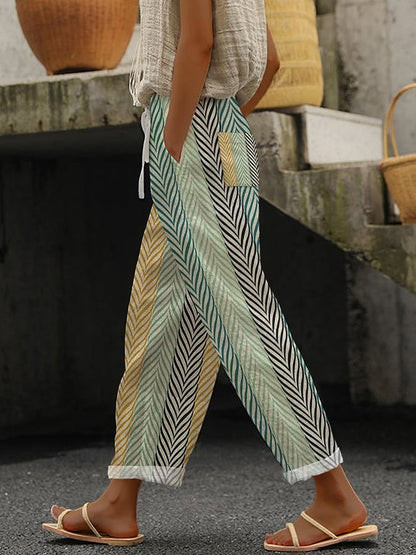 3D Large Print Minimalist Rolled Hem Casual Pants