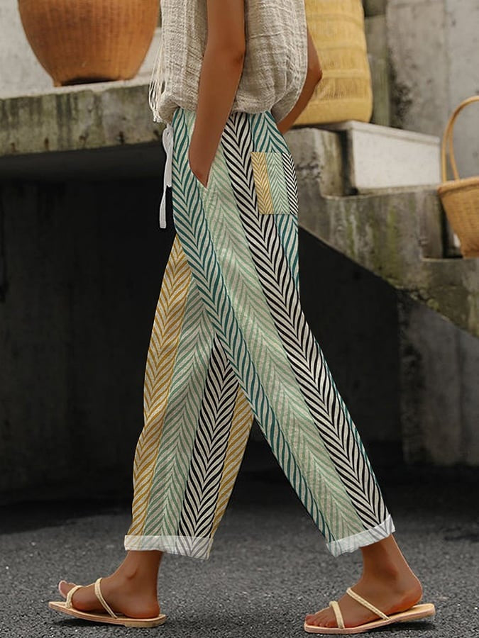 3D Large Print Minimalist Rolled Hem Casual Pants