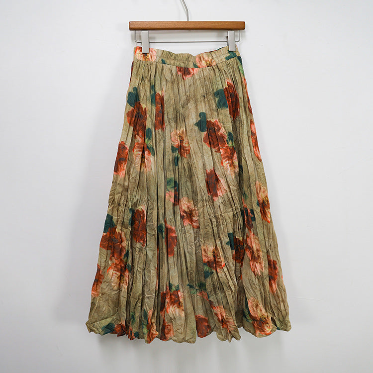 Vintage Watercolor Rose Print Maxi Skirt