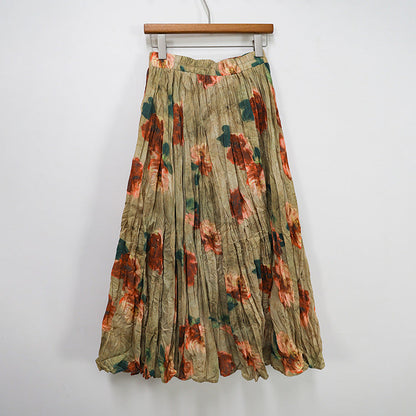Vintage Watercolor Rose Print Maxi Skirt
