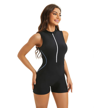Women's Black Zip-Up Rash Guard Swimsuit