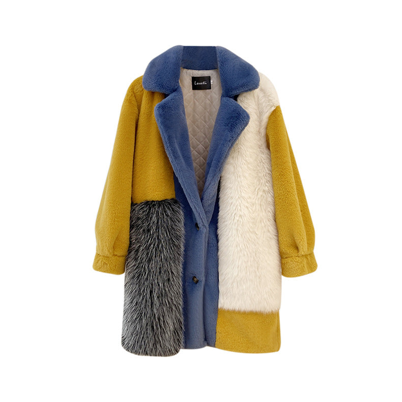 Winter Faux Fur Jacket with Contrast Collar, Oversized Outerwear