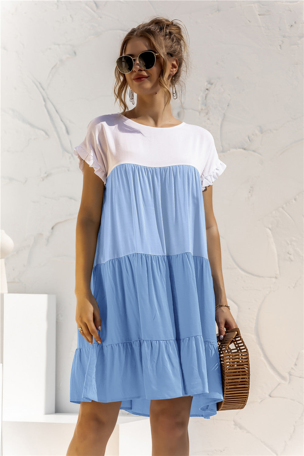 Summer Color Block Loose Fit Short Dress