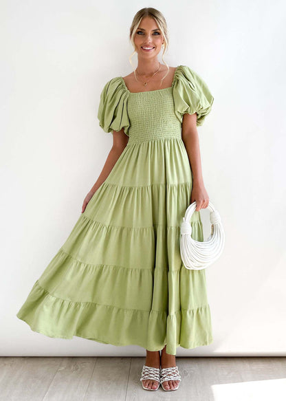 Spring Summer Off-Shoulder Floral Print Puff Sleeve Dress