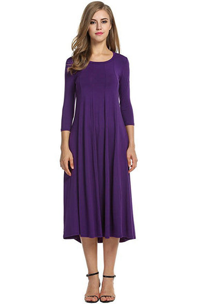 Casual Simple Design Round Neck Midi Dresses