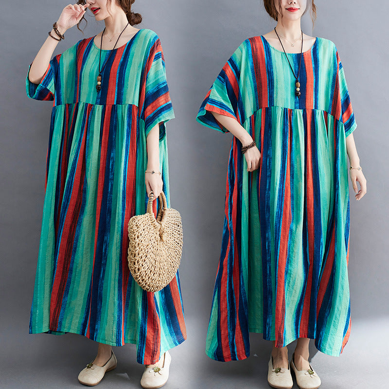Summer Striped Women Long Cozy Dresses-The Same as picture-One Size-Free Shipping at meselling99