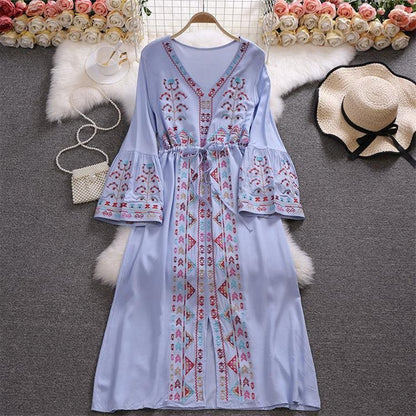 Bohemian Summer V Neck Long Vacation Dresses