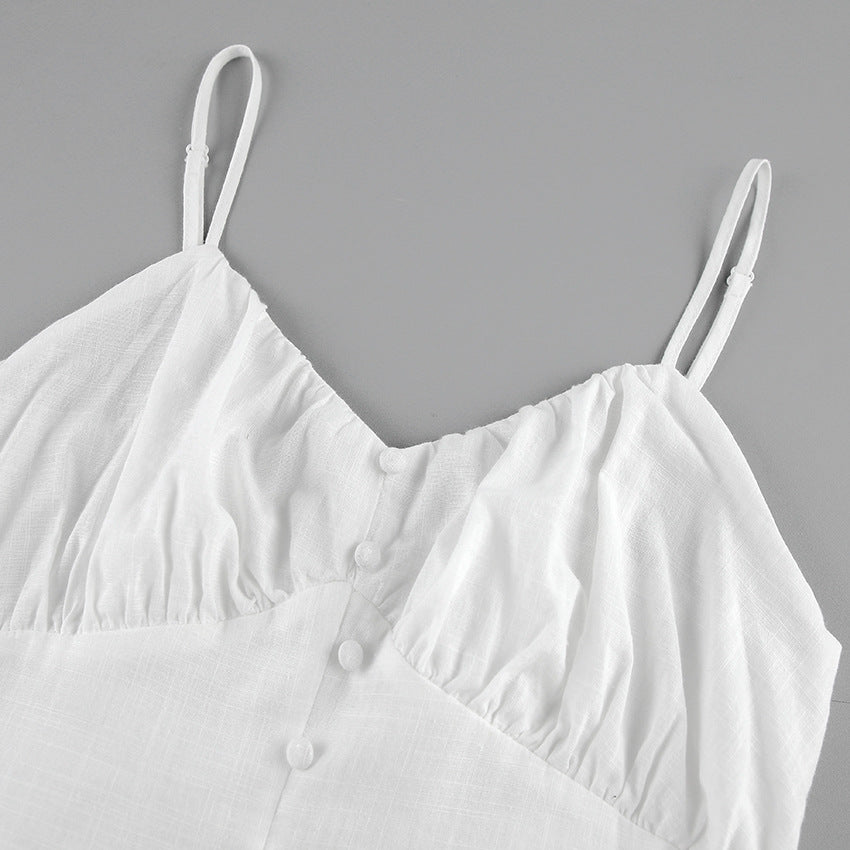 Summer Cotton Spaghetti Straps White Mini Dresses