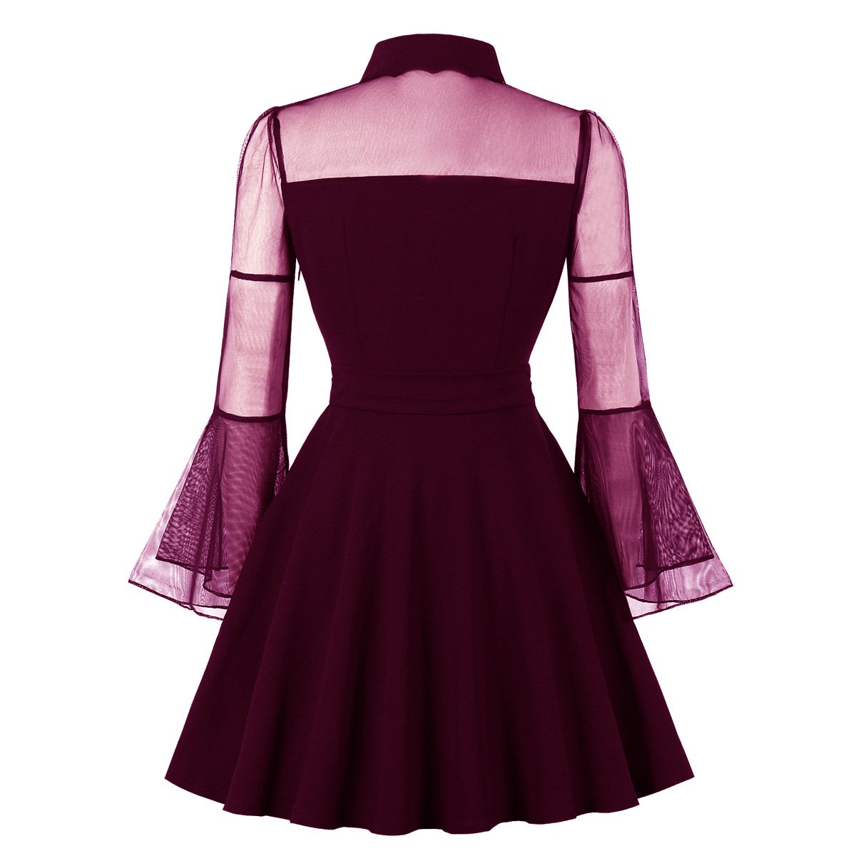 Plus Sizes Net Bell Sleeves Vintage Mini Dresses-Vintage Dresses-Free Shipping at meselling99