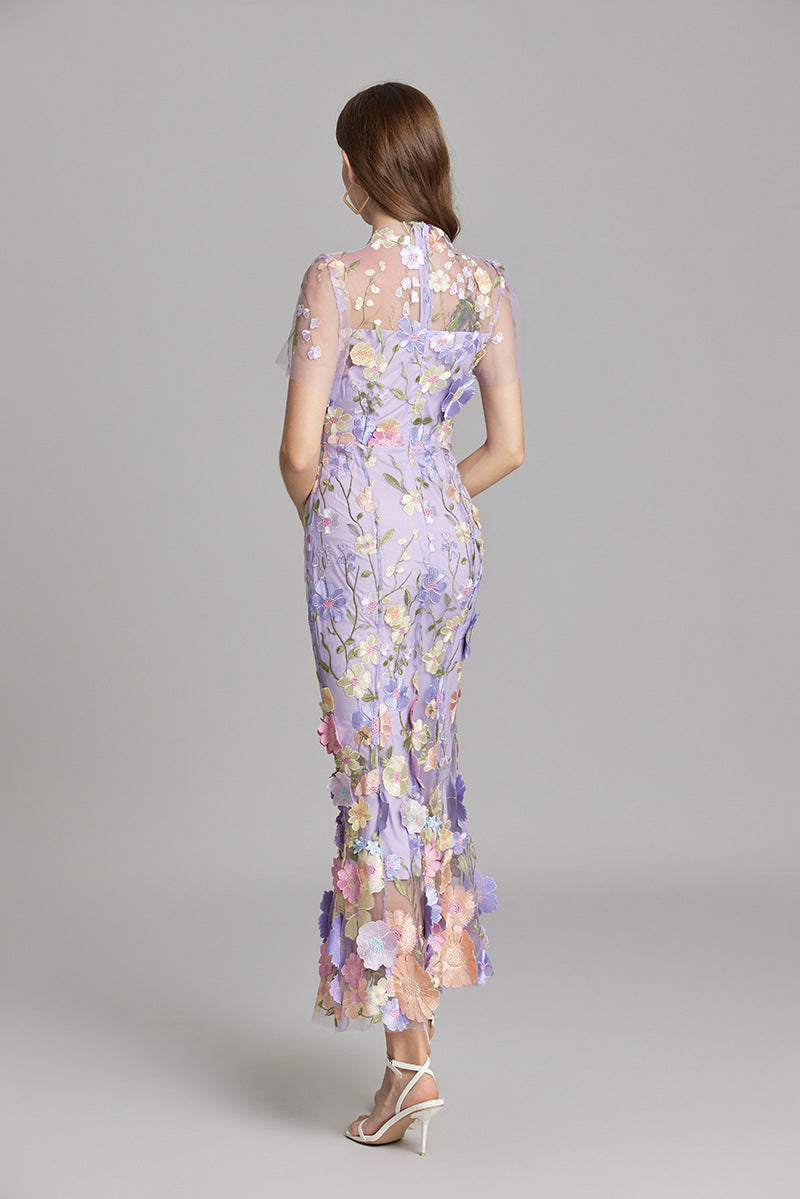 Designed 3d Flowers Embroidery Mermaid Sheath Dresses