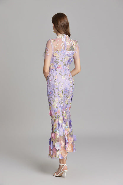 Designed 3d Flowers Embroidery Mermaid Sheath Dresses