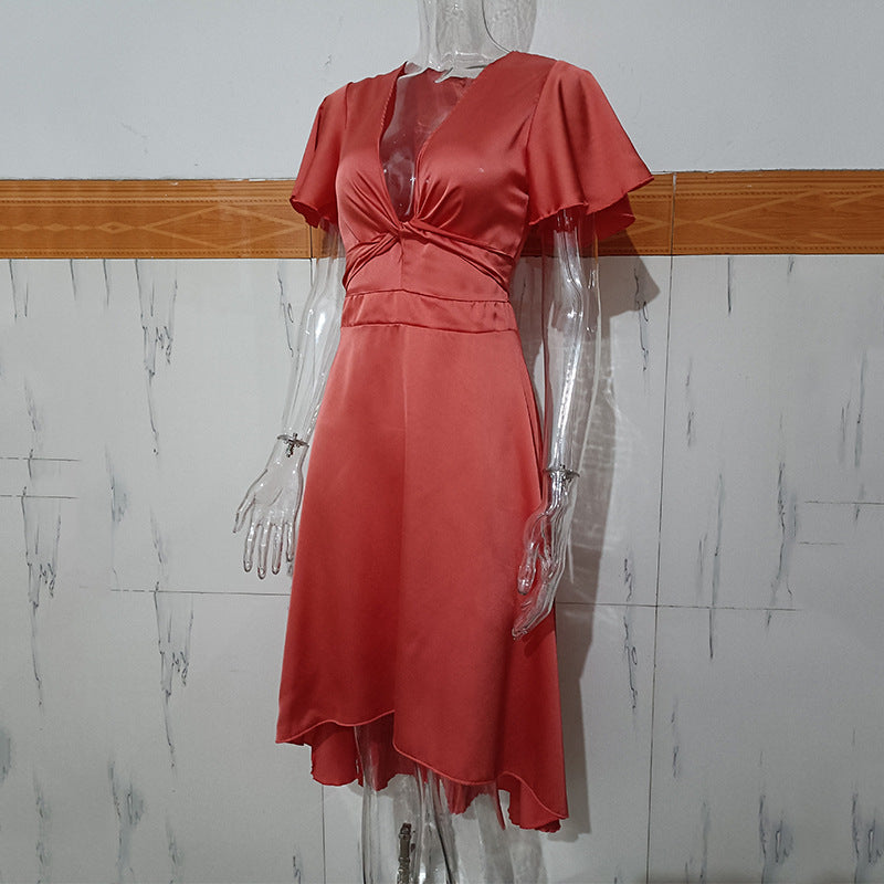 Elegant & Sexy V-Neck Tie-Waist Asymmetrical Dress