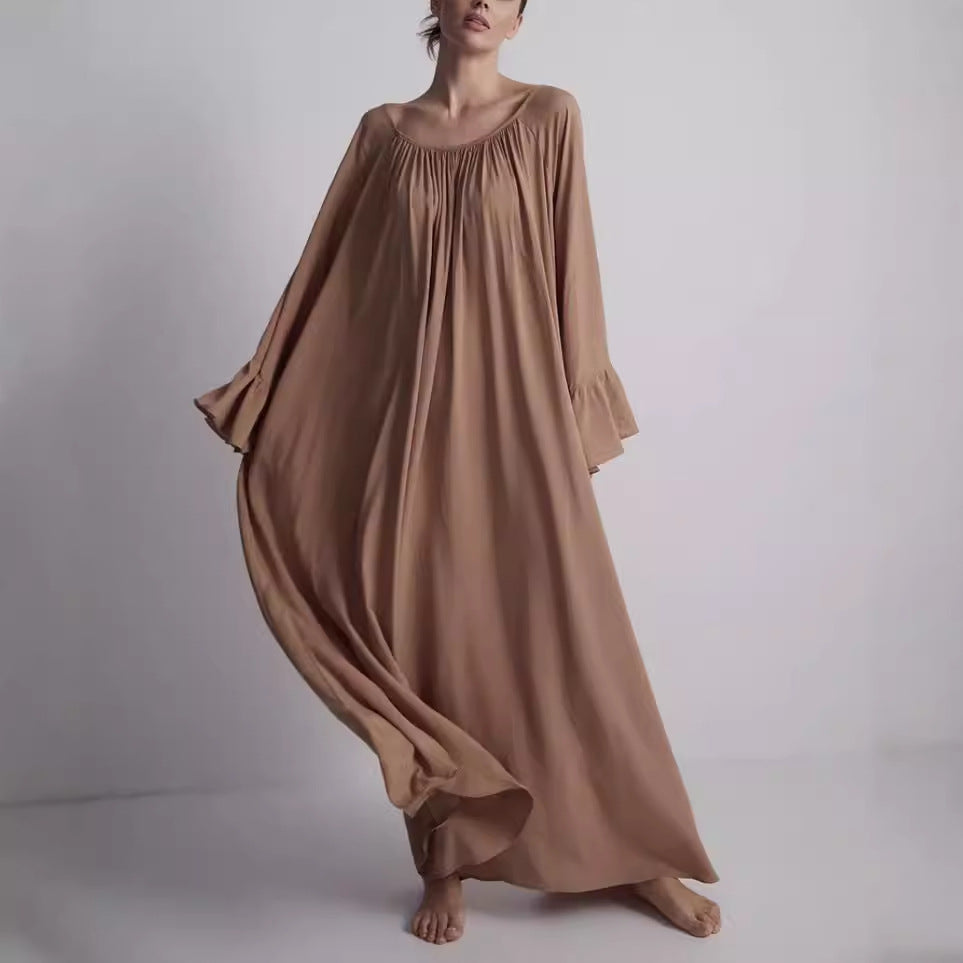 Boho Oversized Dress – Flowy Maxi Robe Dress in Solid Color-White-One Size-Free Shipping Leatheretro