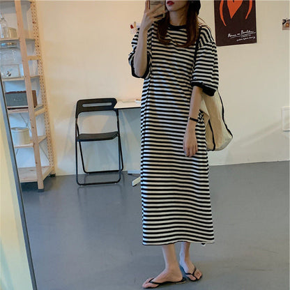 Designed Striped Summer Plus Sizes T Shirts Dresses-Dresses-Free Shipping at meselling99