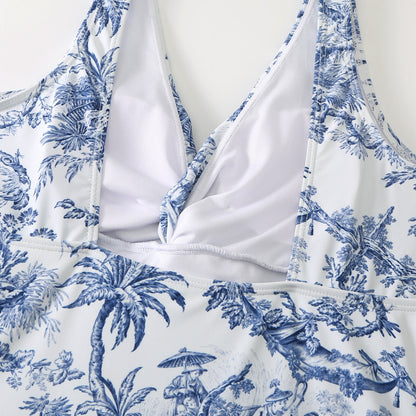 Fashionable Printed Romper with Sun Protection Sheer Cover-Up and Beach Vacation Outfit