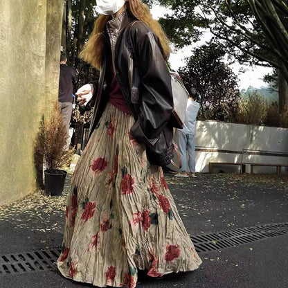 Vintage Watercolor Rose Print Maxi Skirt