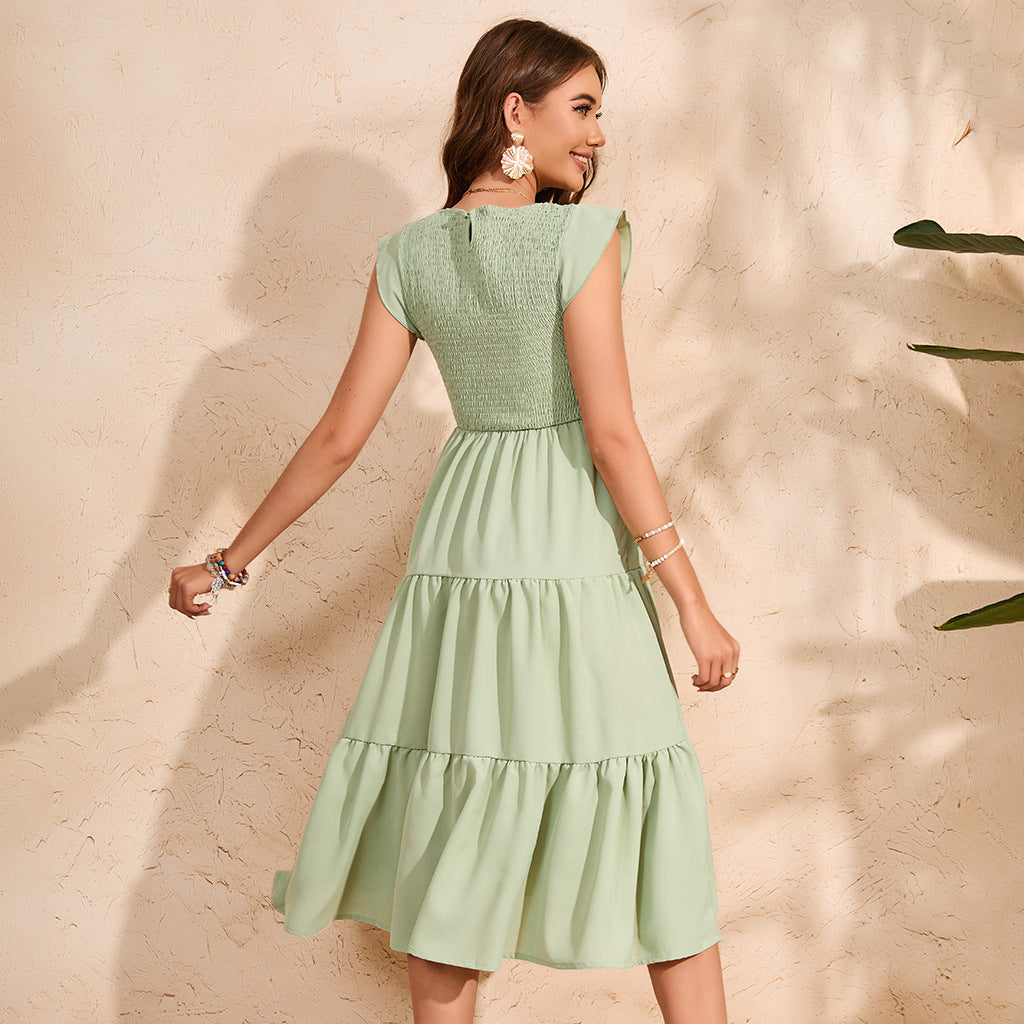 Women's Summer Flutter Sleeve Tiered Ruffle Maxi Dress – Flowy Chiffon Maternity Dress