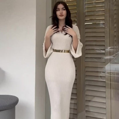 Sexy V Neck Winter Long Knitted Pullover Dresses