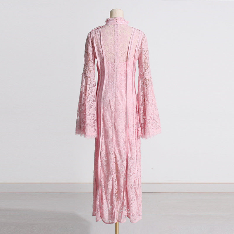 Retro Elegant Summer Lace Embroidered High-Waist Pleated Dress