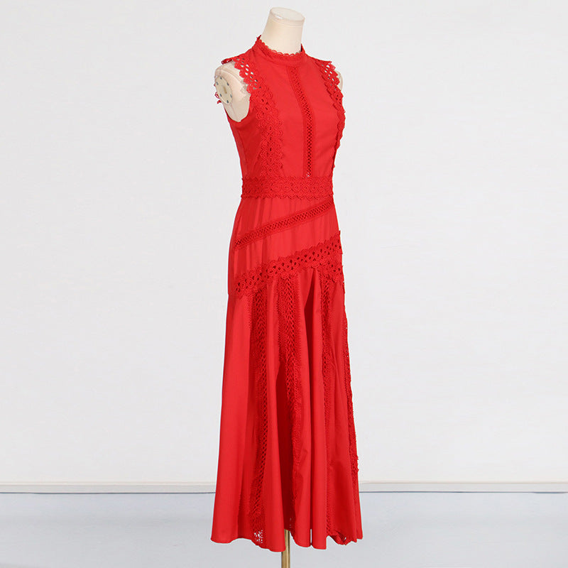 Designed Women's Vintage-Inspired Sleeveless Lace Trimmed Summer Dress